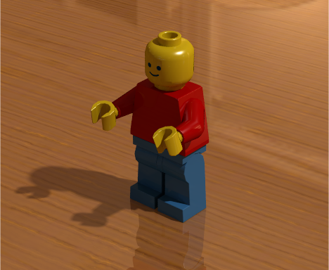 Minifigure rendered using radiosity with HDR image containing more color neutral indoor scene